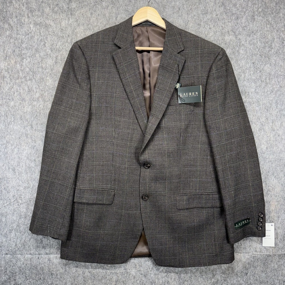 Lauren Ralph Lauren Blazer Sport Coat Men's 42R Wool Glen Plaid Brown Green New